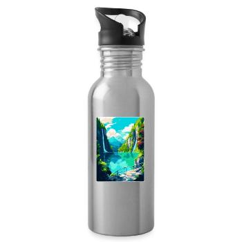 Nationalpark Plitvicer Seen Kroatien Reiseplakat - Trinkflasche mit integriertem Trinkhalm - Lightsilver - Rechts