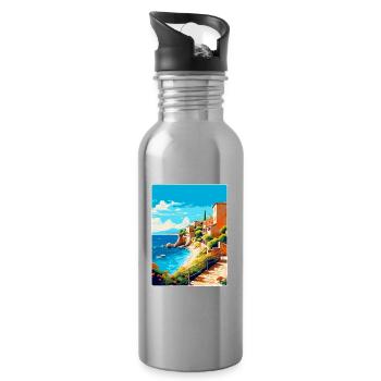 Costa Brava Spanien Vintage Reiseplakat Souvenir - Trinkflasche mit integriertem Trinkhalm - Lightsilver - Rechts