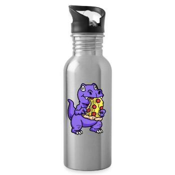 Small sweet dino with pizza child snacking baby - Water bottle with straw - silver - Right