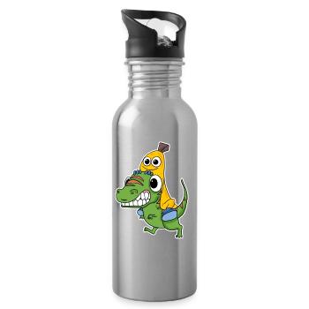 Mauvais dinosaure et jolie banane - Gourde avec paille intégrée - argent clair - Droite