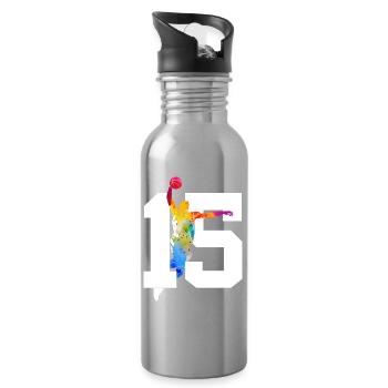 NUMBER 15 BASKETBALL 15TH BIRTHDAY - Water bottle with straw - silver - Right