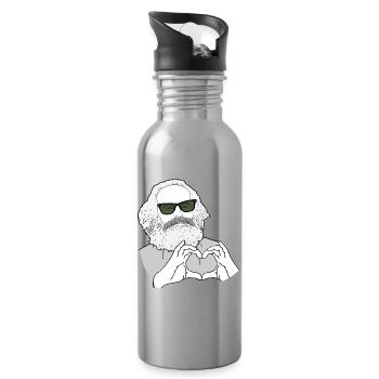 Karl Marx Hände bilden ein Herz Marxisten - Trinkflasche mit integriertem Trinkhalm - Lightsilver - Rechts