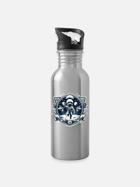 Astronaut Moon UFO Logo - Water bottle with straw - silver