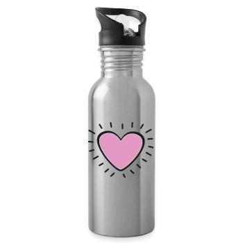 Pastel Pink Heart Radiant Charm - Water bottle with straw - silver - Right