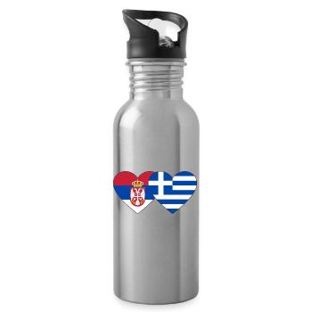 Serbia Greece Flag Heart - Water bottle with straw - silver - Right