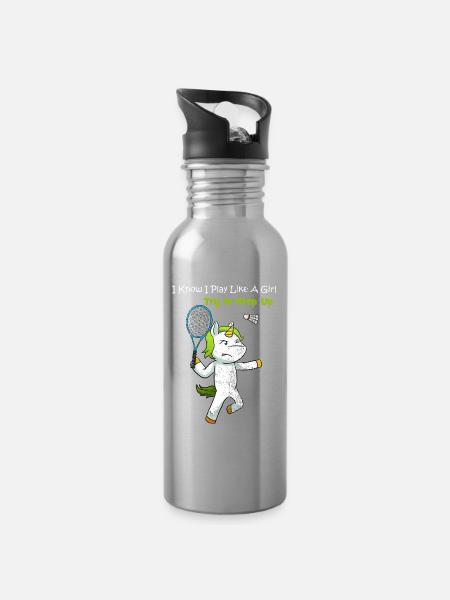 Badmintonspielerin Geschenk - Trinkflasche mit integriertem Trinkhalm - Lightsilver