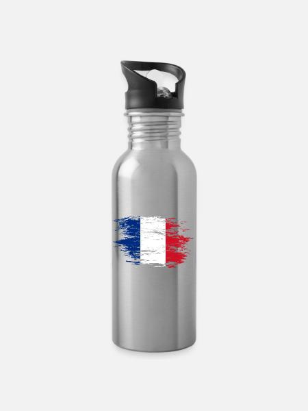 Frankreich Flagge used - Trinkflasche mit integriertem Trinkhalm - Lightsilver