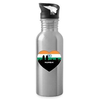 Mumbai Indien Flagge Skyline Reise Souvenir - Trinkflasche mit integriertem Trinkhalm - Lightsilver - Rechts