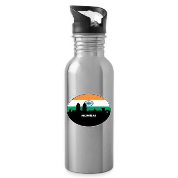 Mumbai, Indien, Flagge, Skyline, Silhouette, Travel - Trinkflasche mit integriertem Trinkhalm - Lightsilver - Rechts
