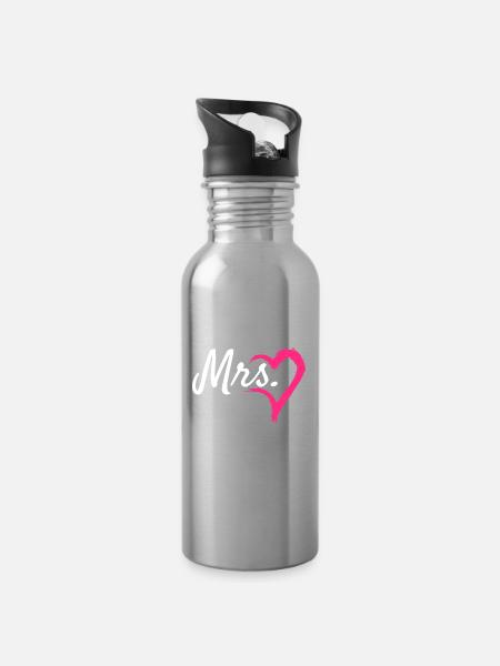 Mrs Herz - Trinkflasche mit integriertem Trinkhalm - Lightsilver