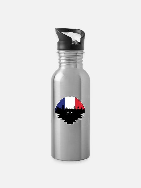 Schöne Frankreich-Flaggen-Skyline-Schattenbild-Reise - Trinkflasche mit integriertem Trinkhalm - Lightsilver