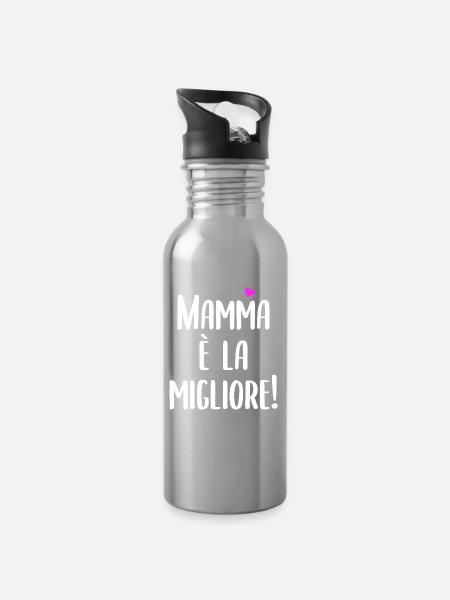 Mamma È La Migliore - Trinkflasche mit integriertem Trinkhalm - Lightsilver