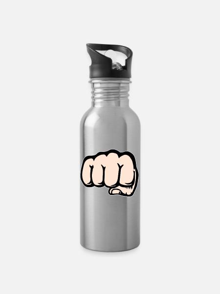 Faust Hand Symbol vorne - Trinkflasche mit integriertem Trinkhalm - Lightsilver