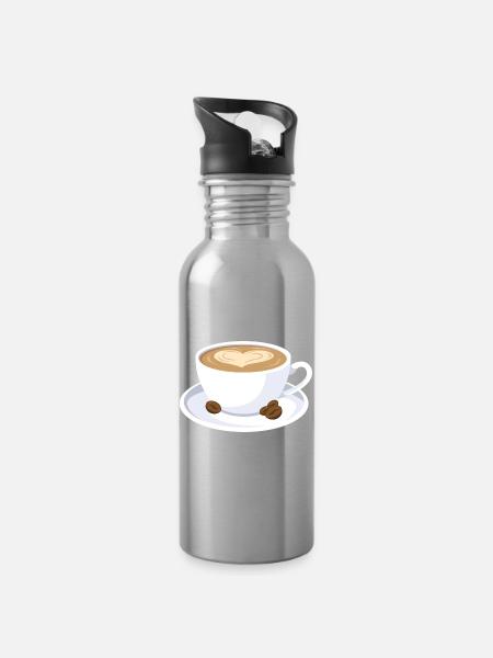 Kaffee Tasse Capuccino Milchkaffee Geschenk - Trinkflasche mit integriertem Trinkhalm - Lightsilver