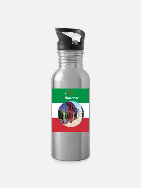 I Love Burano - Trinkflasche mit integriertem Trinkhalm - Lightsilver