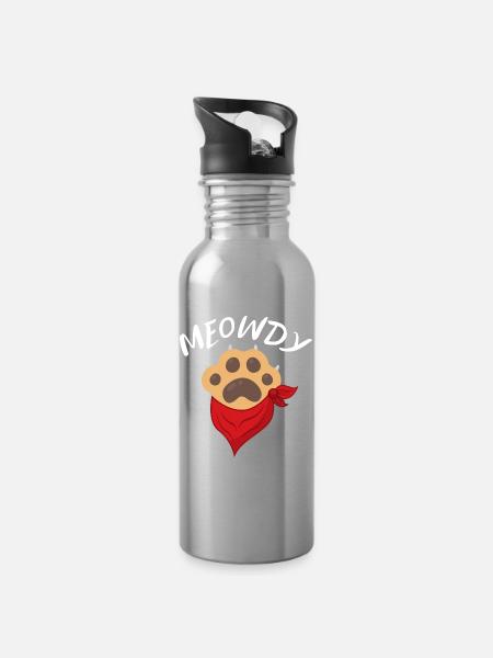 Meowdy Funny Cowboy Katzenpfote - Trinkflasche mit integriertem Trinkhalm - Lightsilver