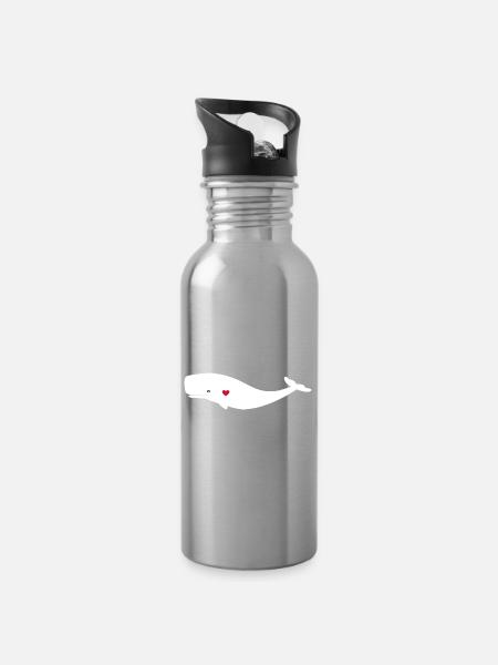 Wal weiss - Trinkflasche mit integriertem Trinkhalm - Lightsilver