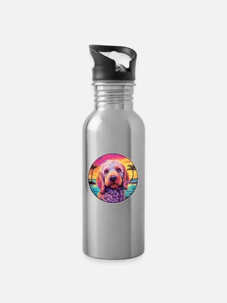 Pudelpointer Hunderasse bunte Karikatur Aquarell - Trinkflasche mit integriertem Trinkhalm - Lightsilver