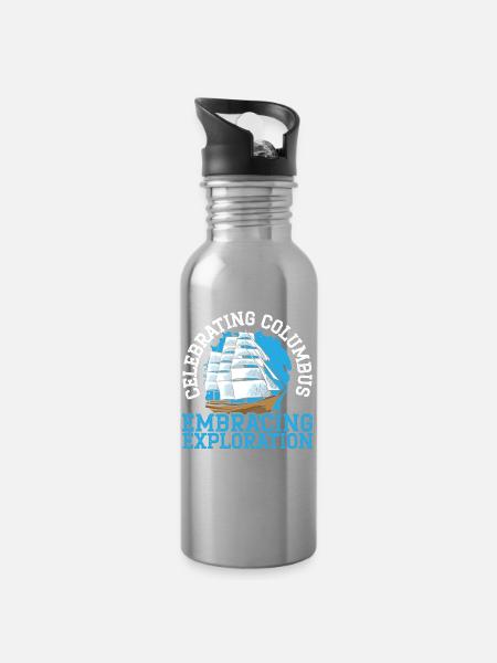 Kolumbus feiern Entdeckergeist fördern - Trinkflasche mit integriertem Trinkhalm - Lightsilver