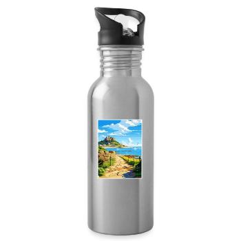 Marazion Cornwall Vintage Reiseposter Souvenir - Trinkflasche mit integriertem Trinkhalm - Lightsilver - Rechts