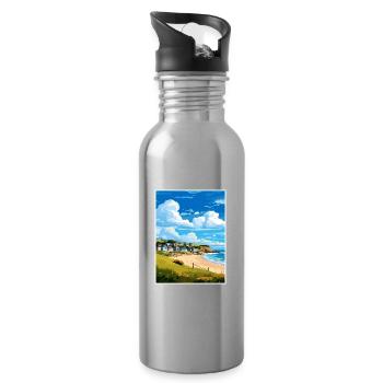 Porthtowan Cornwall Vintage Reiseposter Souvenir - Trinkflasche mit integriertem Trinkhalm - Lightsilver - Rechts