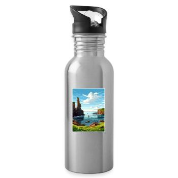 Duncansby Stacks Schottland Vintage-Reiseposter - Trinkflasche mit integriertem Trinkhalm - Lightsilver - Rechts