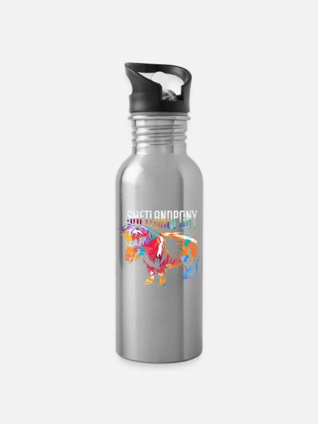 Robustes Shetlandpony Inselrasse - Trinkflasche mit integriertem Trinkhalm - Lightsilver