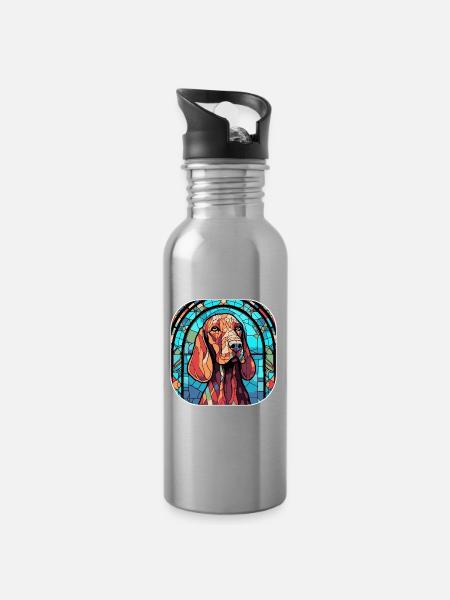Bunte Bluthund-Hunderasse Aquarellglas Pai - Trinkflasche mit integriertem Trinkhalm - Lightsilver