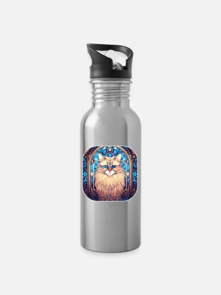 Bunte Birmakatzenrasse Aquarellmalerei - Trinkflasche mit integriertem Trinkhalm - Lightsilver