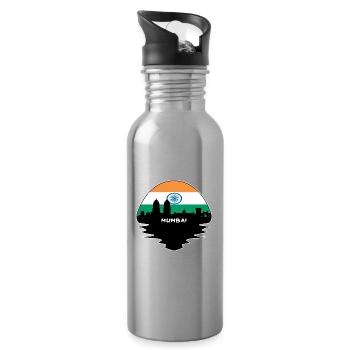 Mumbai Indien Flagge Skyline Silhouette Reisen - Trinkflasche mit integriertem Trinkhalm - Lightsilver - Rechts