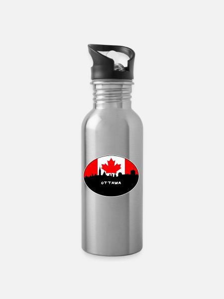 Ottawa-Kanada-Flaggen-Skyline-Schattenbild-Reise - Trinkflasche mit integriertem Trinkhalm - Lightsilver