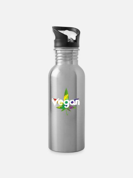 Cannabis Vegan - Trinkflasche mit integriertem Trinkhalm - Lightsilver