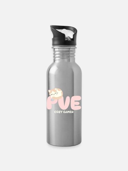 PVE Cozy Gaming Schlafkatze - Trinkflasche mit integriertem Trinkhalm - Lightsilver