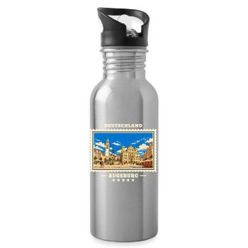 Deutschland Augsburg Vintage Reisemarke - Trinkflasche mit integriertem Trinkhalm - Lightsilver - Rechts
