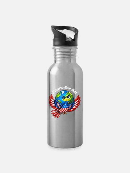 Frieden für alle – USA - Trinkflasche mit integriertem Trinkhalm - Lightsilver