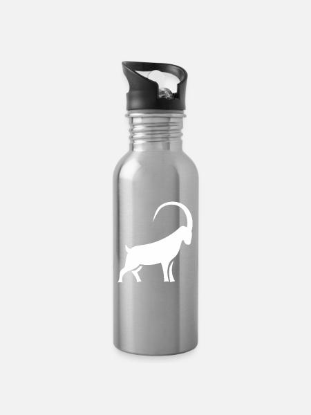 Ram Silhouette Geometrisches Muster - Trinkflasche mit integriertem Trinkhalm - Lightsilver