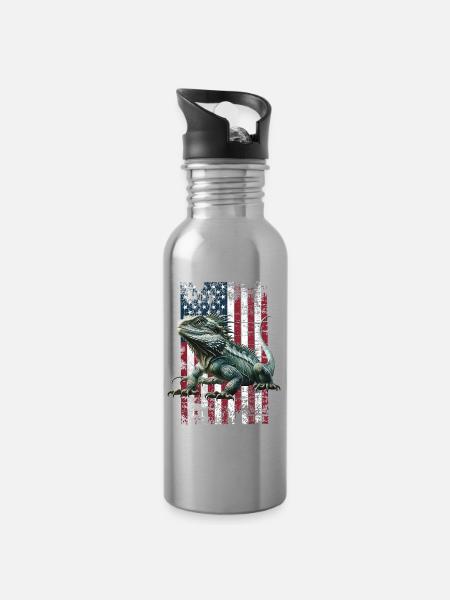 Echse Lizard US - Trinkflasche mit integriertem Trinkhalm - Lightsilver