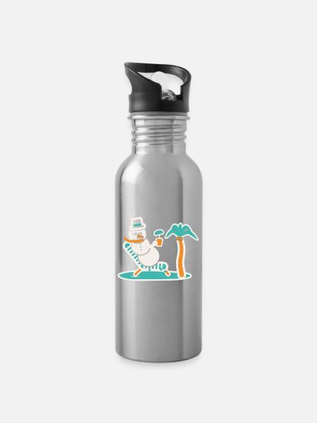 Schneemann im Liegestuhl - Trinkflasche mit integriertem Trinkhalm - Lightsilver