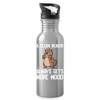 A Clean Beaver Always Gets More Wood Biber Holz - Trinkflasche mit integriertem Trinkhalm - Lightsilver - Rechts