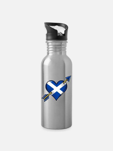Schottland Flagge Herz mit Pfeil - Trinkflasche mit integriertem Trinkhalm - Lightsilver