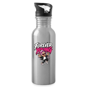 Forever Young – Coole Rock Oma – Kultspruch - Trinkflasche mit integriertem Trinkhalm - Lightsilver - Rechts