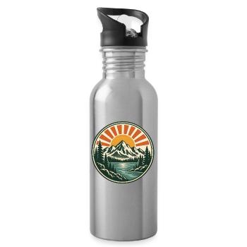 Bergsee Sonnenaufgang Retro Sticker - Trinkflasche mit integriertem Trinkhalm - Lightsilver - Rechts