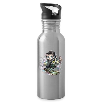 Neon-Skater-Katze in Streetwear - Trinkflasche mit integriertem Trinkhalm - Lightsilver - Rechts