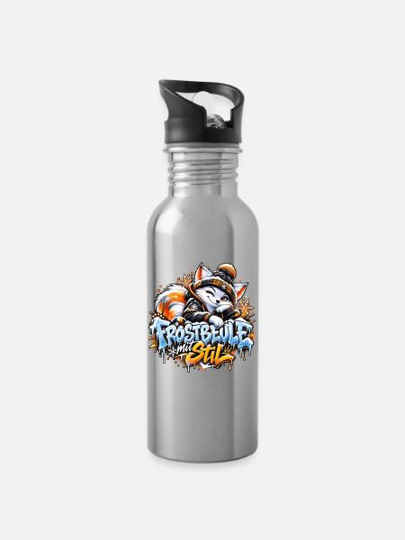 Frostbeule mit Stil – Der coole Winterfuchs - Trinkflasche mit integriertem Trinkhalm - Lightsilver