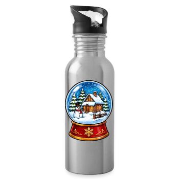 Winterwald Schneekugel Motive - Trinkflasche mit integriertem Trinkhalm - Lightsilver - Rechts
