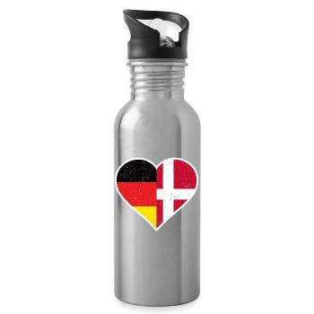 Germany x Denmark Vintage Heart - Trinkflasche mit integriertem Trinkhalm - Lightsilver - Rechts