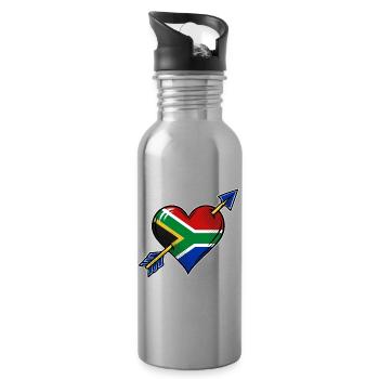 Südafrika Flagge Herz mit Pfeile - Trinkflasche mit integriertem Trinkhalm - Lightsilver - Rechts