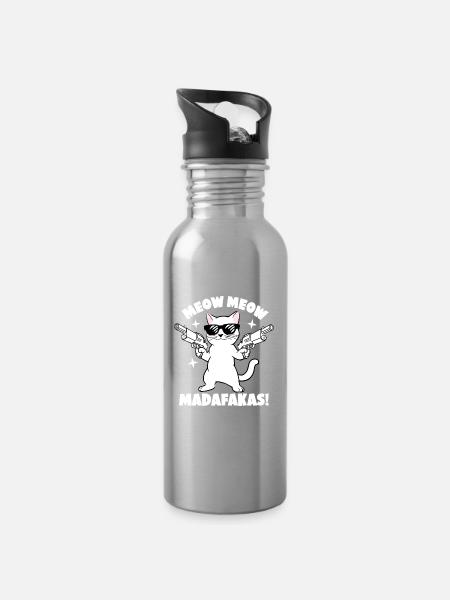 Miau Miau Madafakas Katzenspaß - Trinkflasche mit integriertem Trinkhalm - Lightsilver