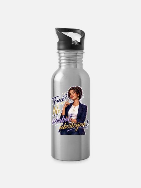 Frech? Ne Verbal Überlegen - Trinkflasche mit integriertem Trinkhalm - Lightsilver