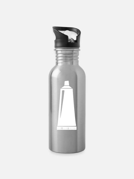 Tube weiß Geschenk - Trinkflasche mit integriertem Trinkhalm - Lightsilver